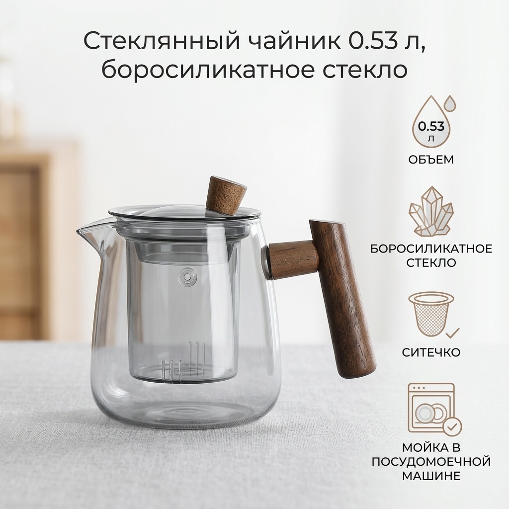 Чайник 000076 0.53 л, боросиликатное стекло