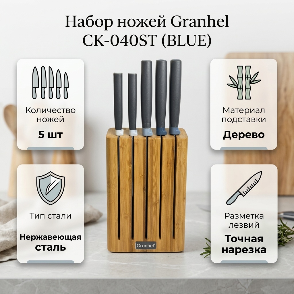 Набор ножей Granhel CK-040ST (BLUE), лезвие: нержавеющая сталь 5 шт