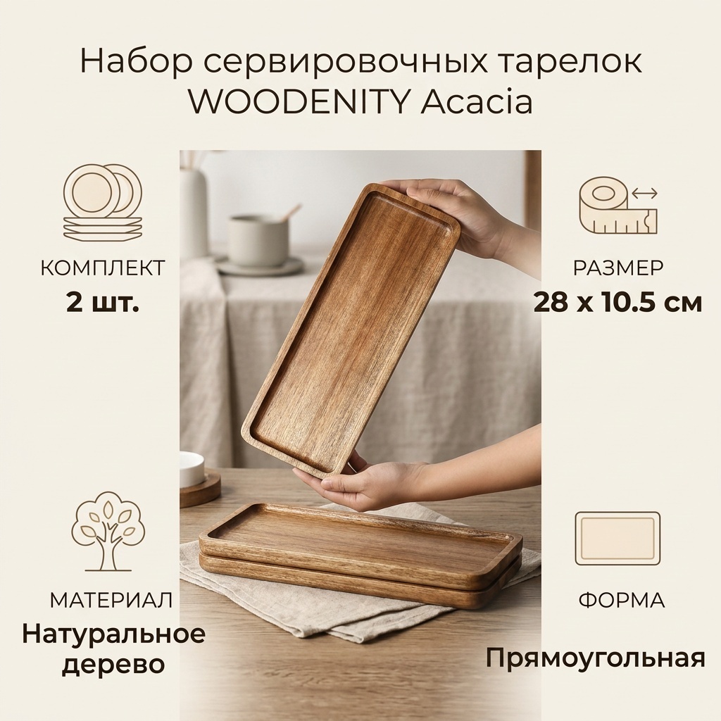 Тарелка 10.5x28 см, 2 шт, дерево