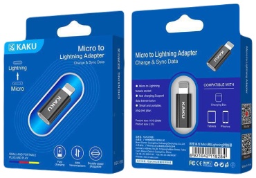Переходник Kakusiga micro-USB 3.0 (M), Lightning, 0.1 м, KSC-559 черный