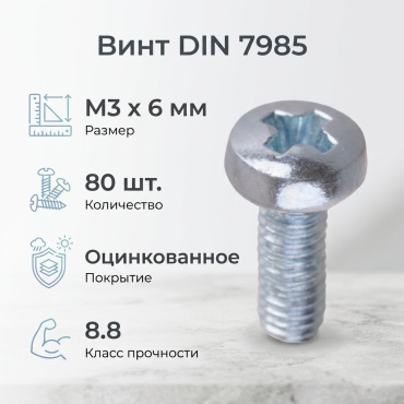 Винт сталь M3x6 мм 80 за упаковку