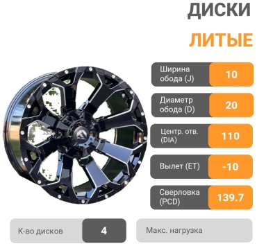 KOKO fuel-8080-GLOSS BLACK MILLING 10x20/6x139.7 D110.1 ET-10 4 диска черный
