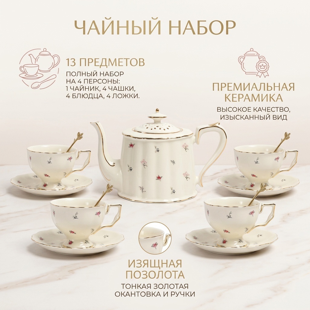 Чайник Набор 4 чайные пар +заварник 30365682_909694126 0.3 л, стекло