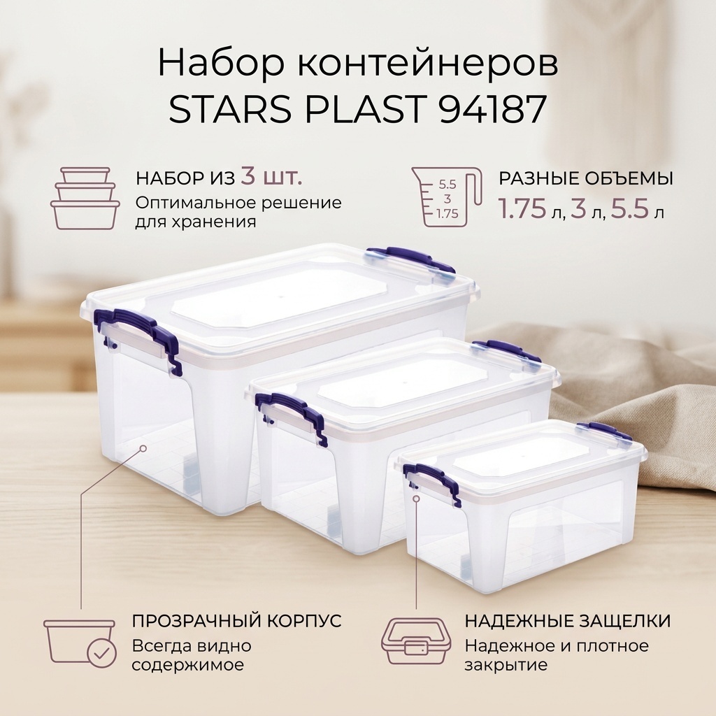 STARS PLAST набор контейнеров 94187, пластик
