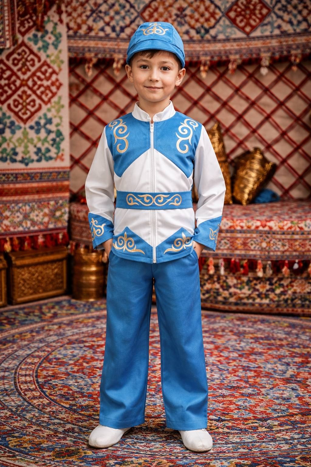 Национальный костюм белый, голубой