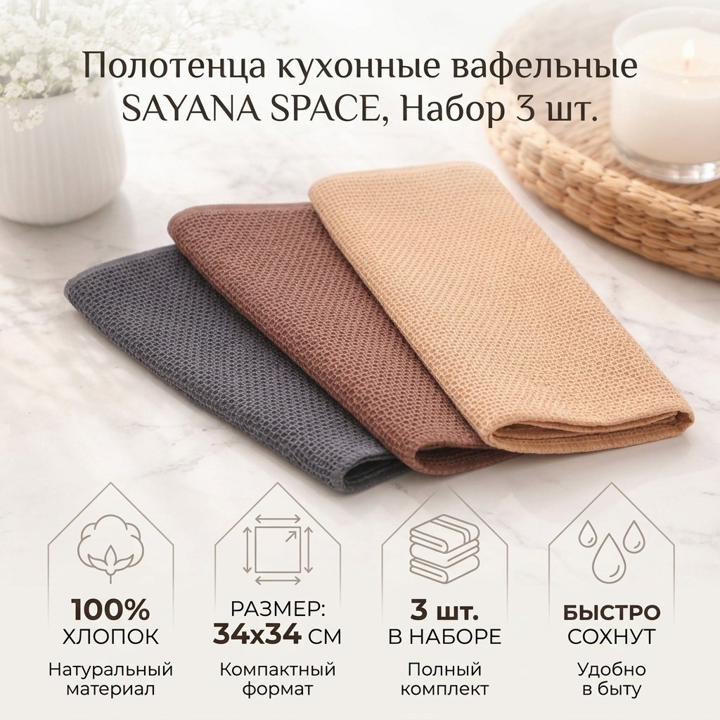 Полотенце SAYANA SPACE 34x34 см, хлопок, 3 шт,