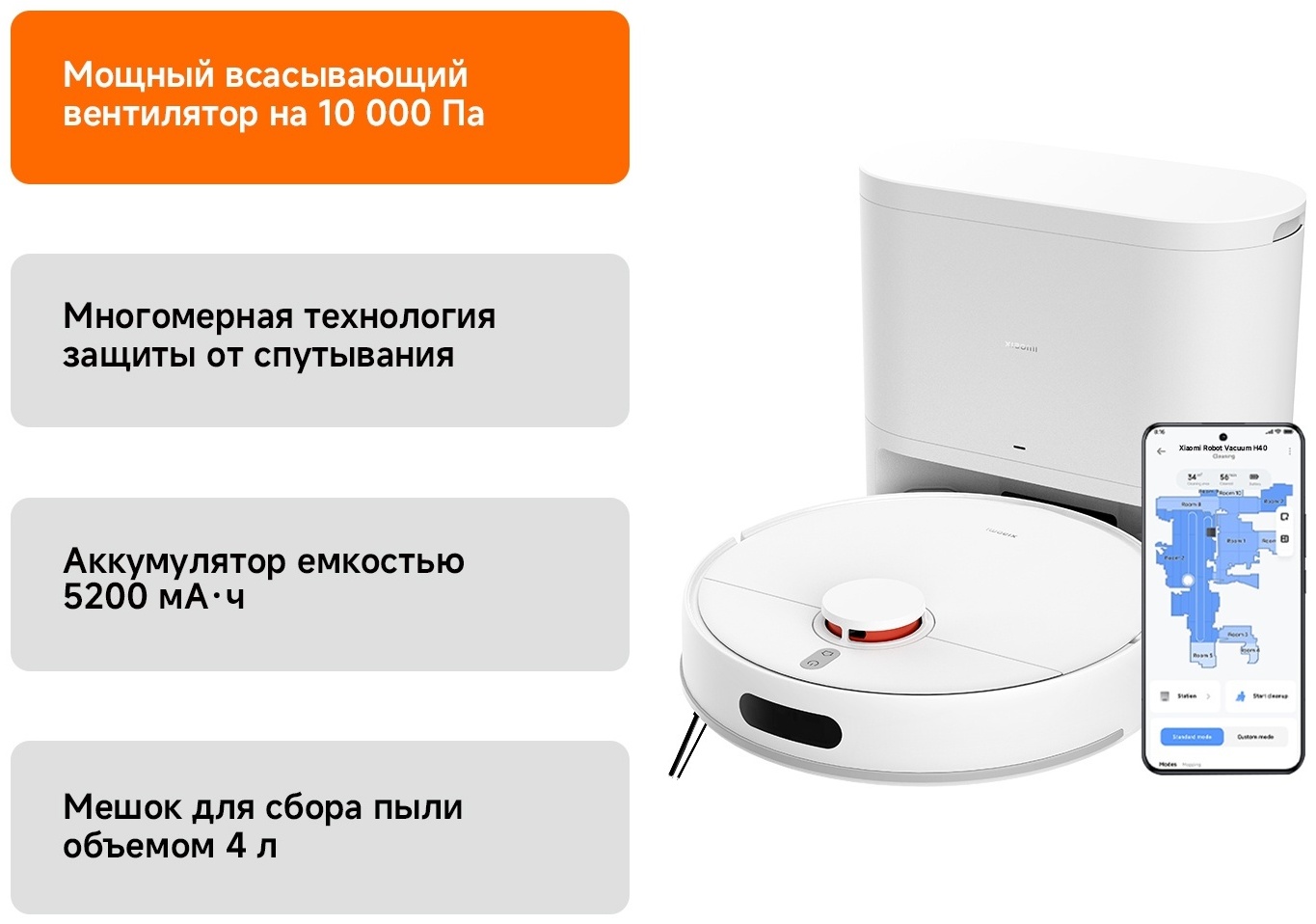 Робот-пылесос Xiaomi Robot Vacuum H40 белый