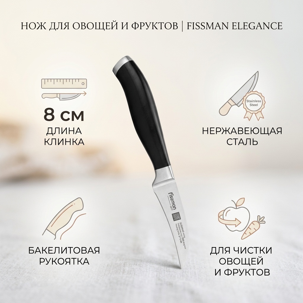 Нож для овощей и фруктов Fissman, лезвие: нержавеющая сталь 1 шт