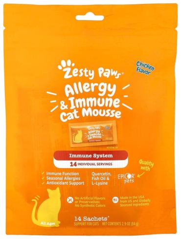 Zesty Paws Allergy & Immune Cat Mousse добавка в корм со вкусом курицы для кошек 14 пакетиков по 6 г