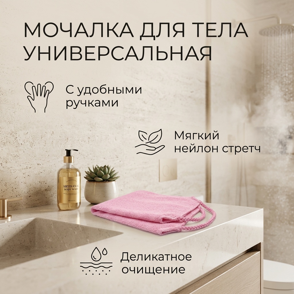 Мочалка для тела, универсальное розовый 1 шт
