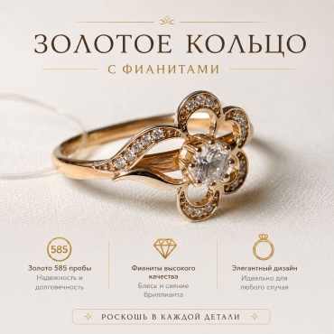 Кольцо Кристалл-L 3000015 размер 18 вес 1.37 г золото, фианит