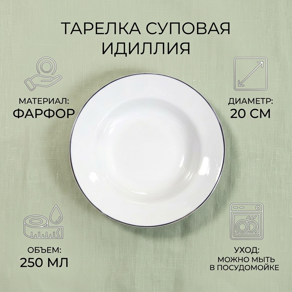 Суповая тарелка Добрушский фарфоровый завод Идиллия 20 см, 1 шт, фарфор