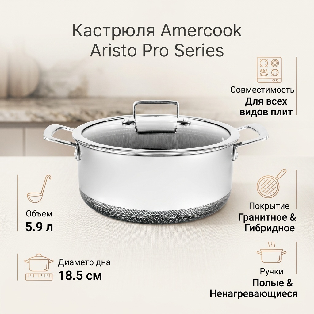 Кастрюля 5.9 л, Amercook ARISTO PRO Series гранит