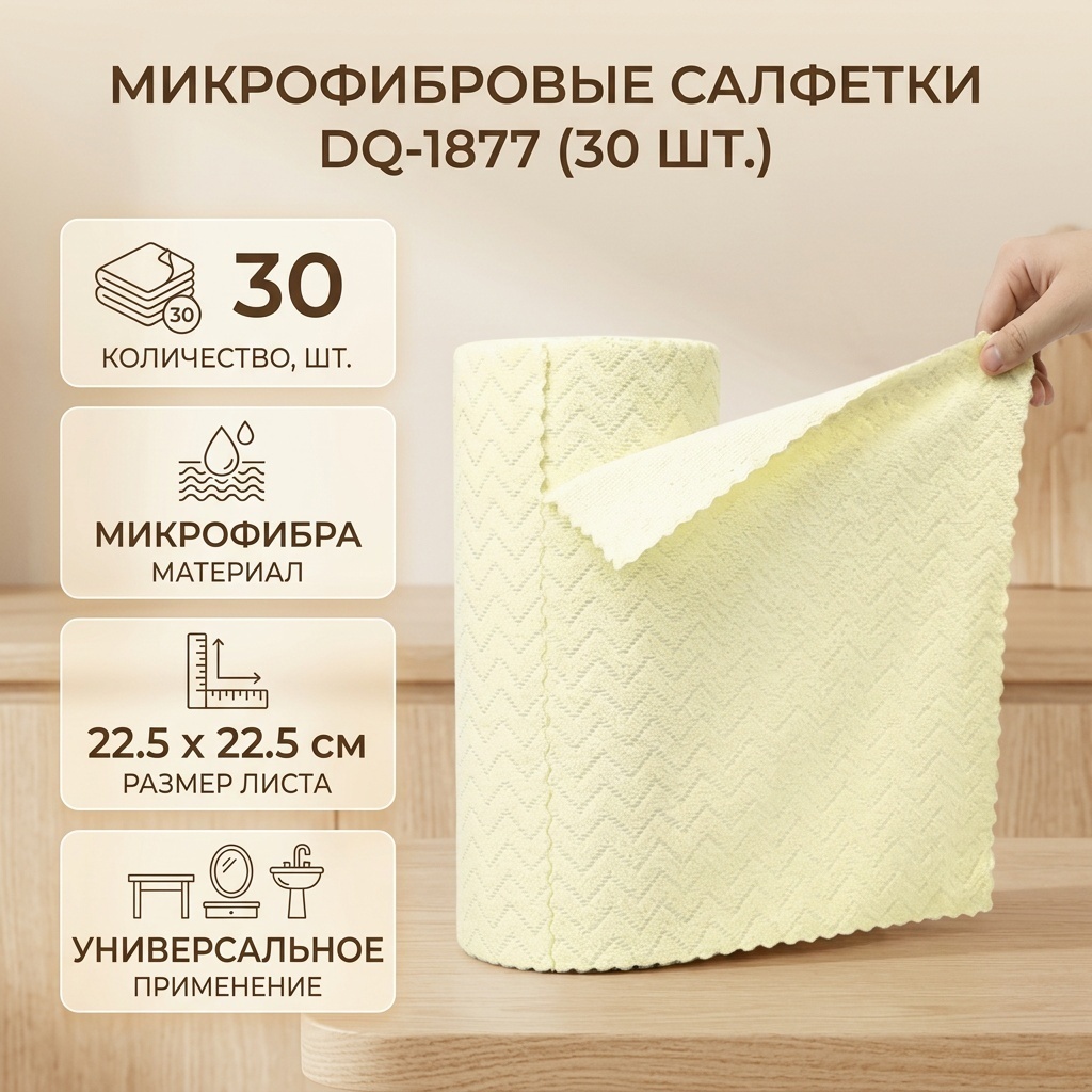 Тряпка для зеркал и стекол, для мебели, для металлических поверхностей, для пола, для посуды, для сантехники, универсальная DQ-1877 30 шт, микрофибра
