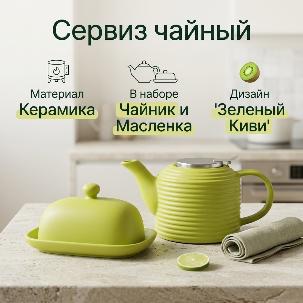 Сервиз на 4 персоны Зеленый Киви, предметов: 2, чайный, керамика
