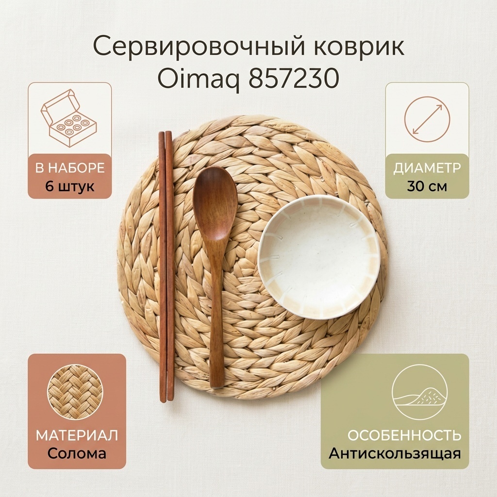 Сервировочный коврик Oimaq 30x30 см, бамбук, 6 шт