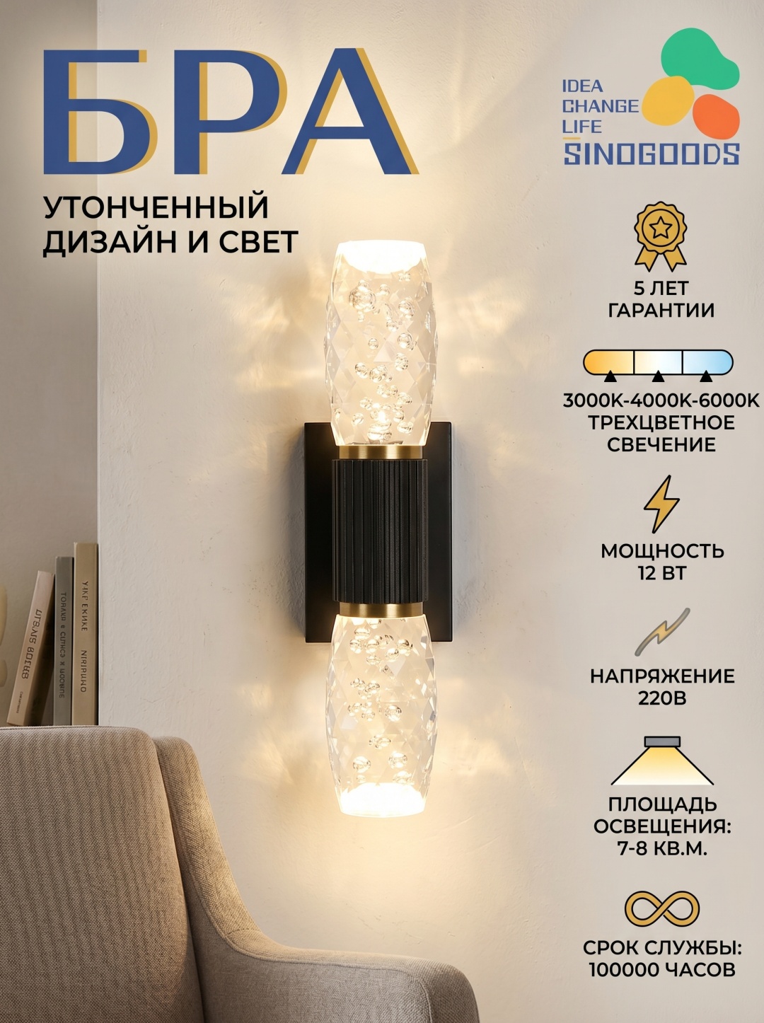 Бра настенный Sinogoods LED, черный
