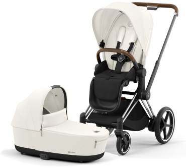 Коляска универсальная 2 в 1 Cybex Priam IV Off White на раме Chrome Brown, белый
