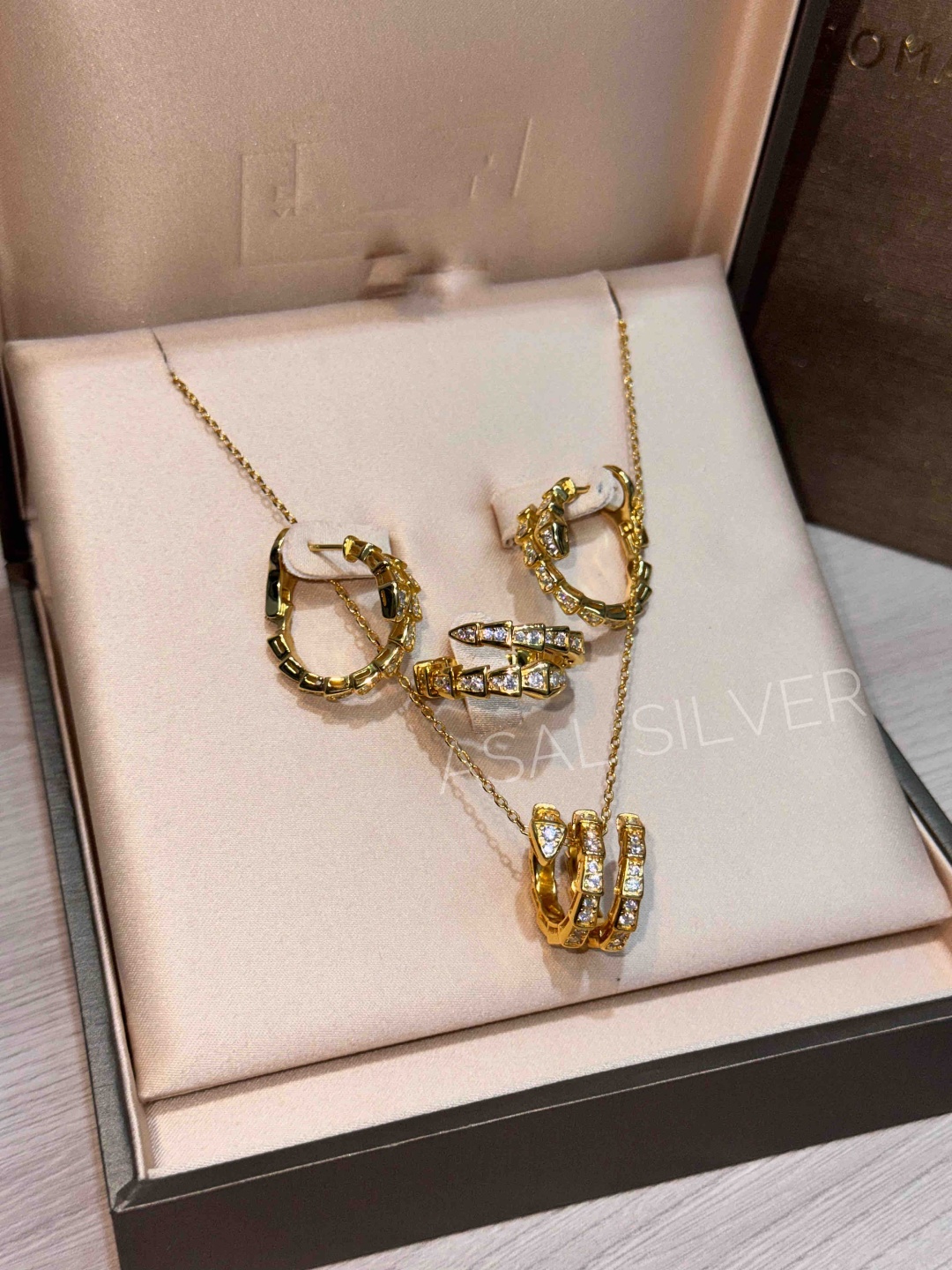 ASAL SILVER As83005 вес 20 г серебро, сплав покрытый золотом 24К, фианит