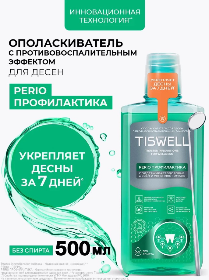 TISWELL Perio профилактика с троксерутином ополаскиватель мятный 500 мл