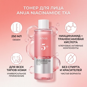 Anua тонер Niacinamide TXA Brightening Booster Toner Осветляющий Тонер с Транексамовой Кислотой 250ml 250 мл