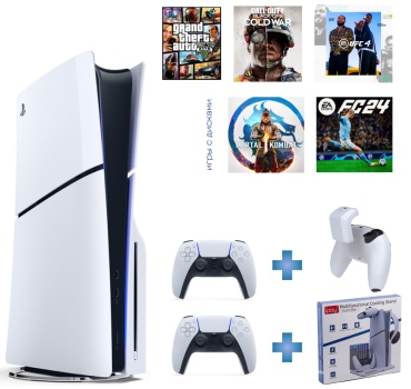 Playstation 5 Slim + геймпад + Powerbank для геймпада + GTA V + COD COLDWAR + UFC 4 + MK 1 + FC24