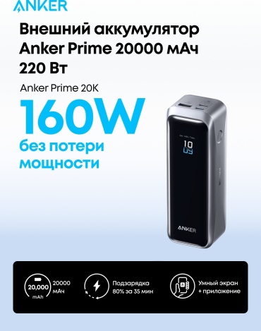 Внешний аккумулятор Anker Prime (A110BH11) 20000 мАч 220 Вт черный