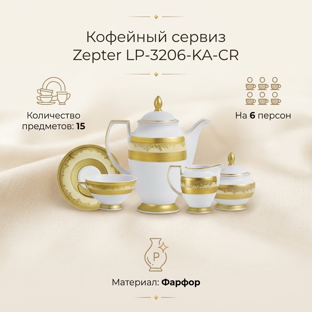 Сервиз на 6 персон Zepter , предметов: 15, кофейный, фарфор