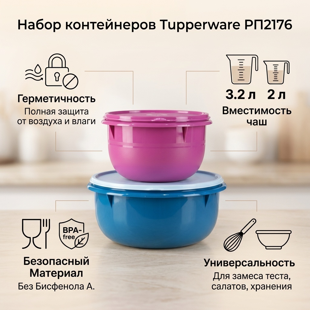 Tupperware набор контейнеров РП2176 2 шт, полимер