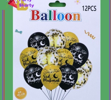 Набор воздушных шаров Balloonshop Kz Eid Mubarak 12 шт, черный, золотистый, прозрачный