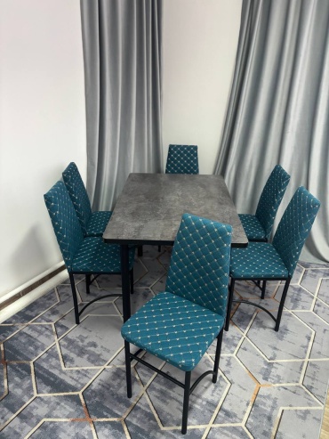 Комплект MEBEL STYLE GROUP 788723444, стол 120х80 см + 6 стульев, бирюзовый, графит