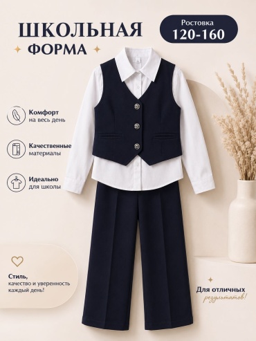 Школьный костюм синий, белый