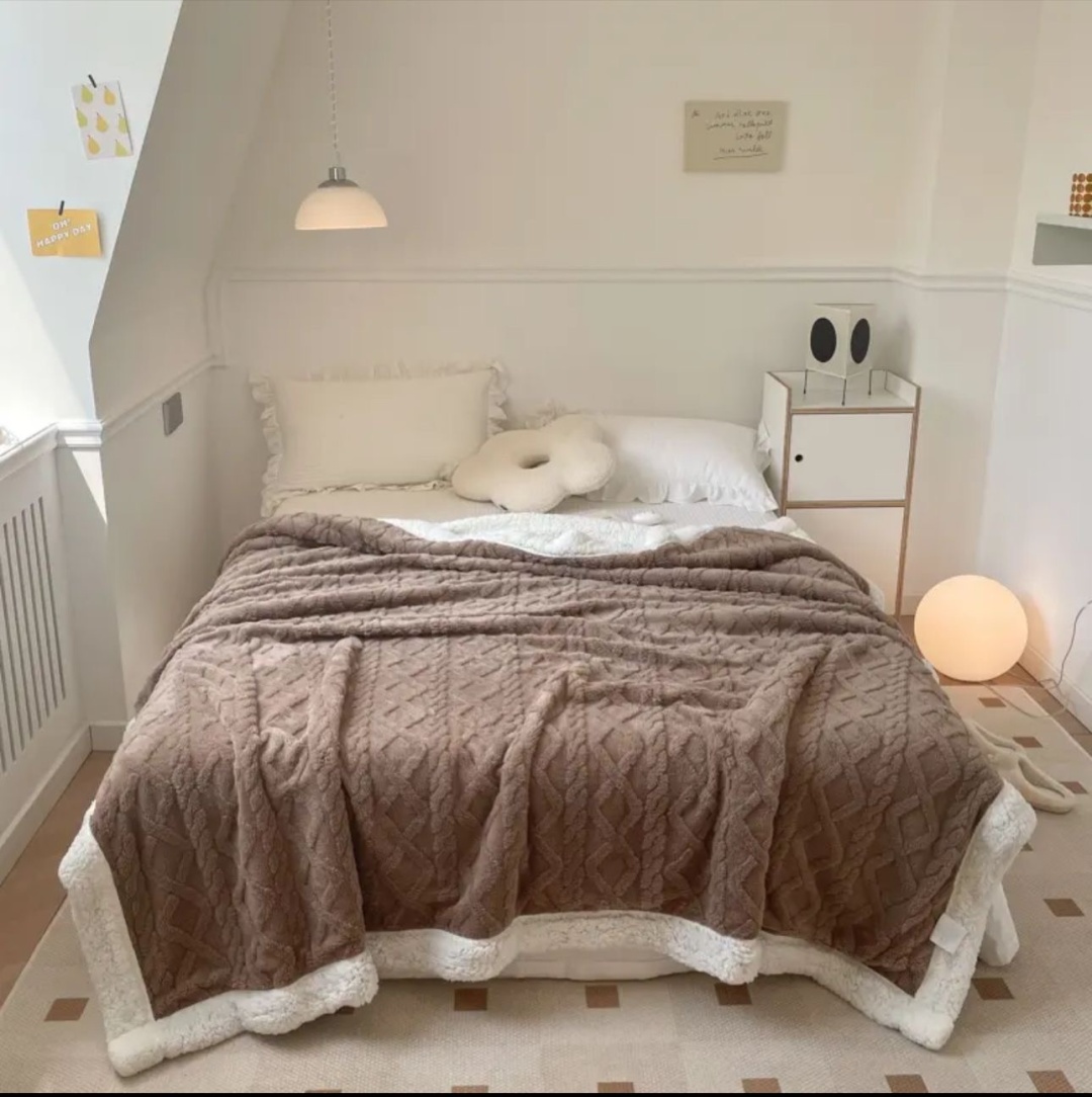 Плед Elitehome Барашка 200х230 см, бамбук, шерсть, коричневый