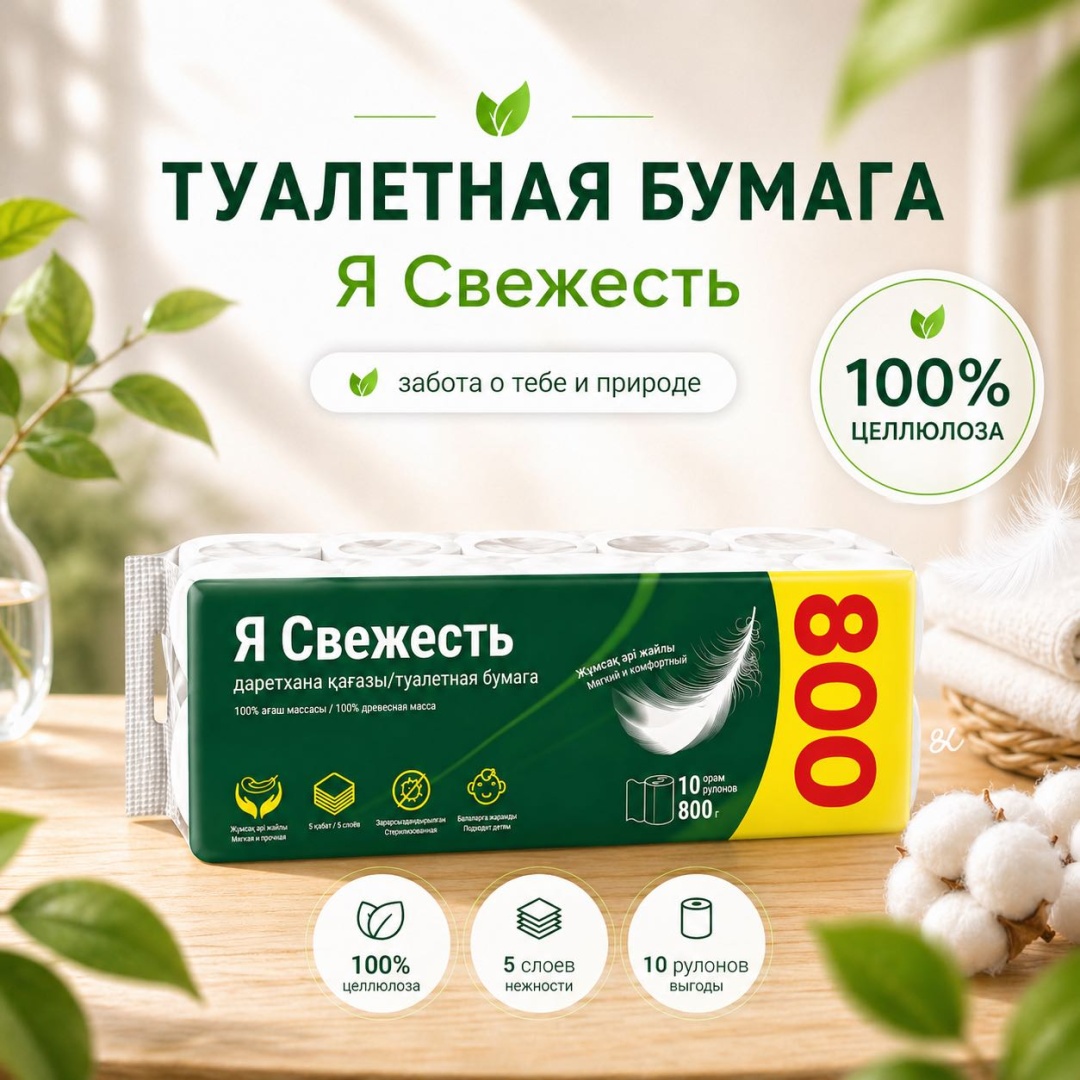 Я свежесть туалетная бумага 5-слойный 10 шт, первичная целлюлоза