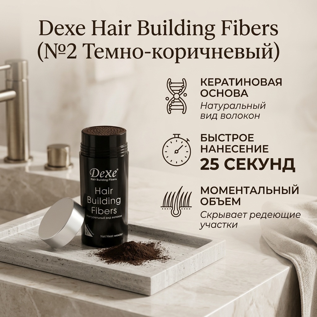 Dexe Hair Building Fibers 2 темно-коричневый загуститель 22 мл