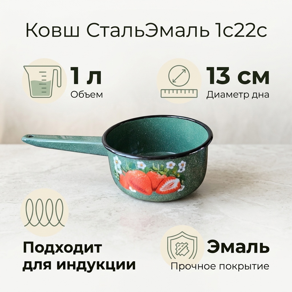 Ковш 1 л, СтальЭмаль 1с22с эмаль