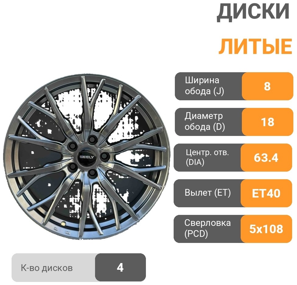 Geely Rno44 8x18/5x108 D63.4 ET40 4 диска графит