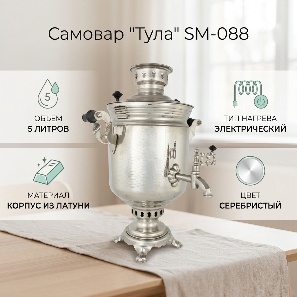 Тула самовар SM-088 5 л, латунь