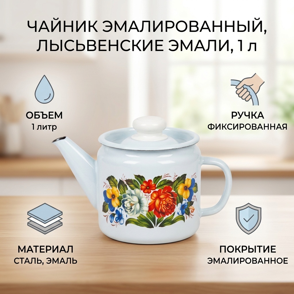 Лысьвенские эмали чайник С2707П2/4Рч 1 л, эмаль, сталь