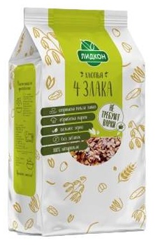 Лидкон хлопья 4 злака не требующие варки 400 г