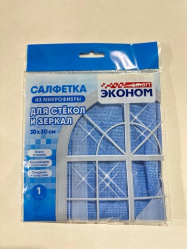 Тряпка для зеркал и стекол Эконом smart 4620174801683 1 шт, микрофибра