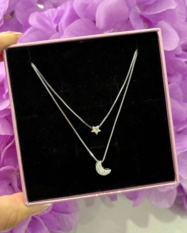 Колье Demian jewellery «Двойное с полумесяцем» длина 45 см вес 4.2 г серебро, фианит