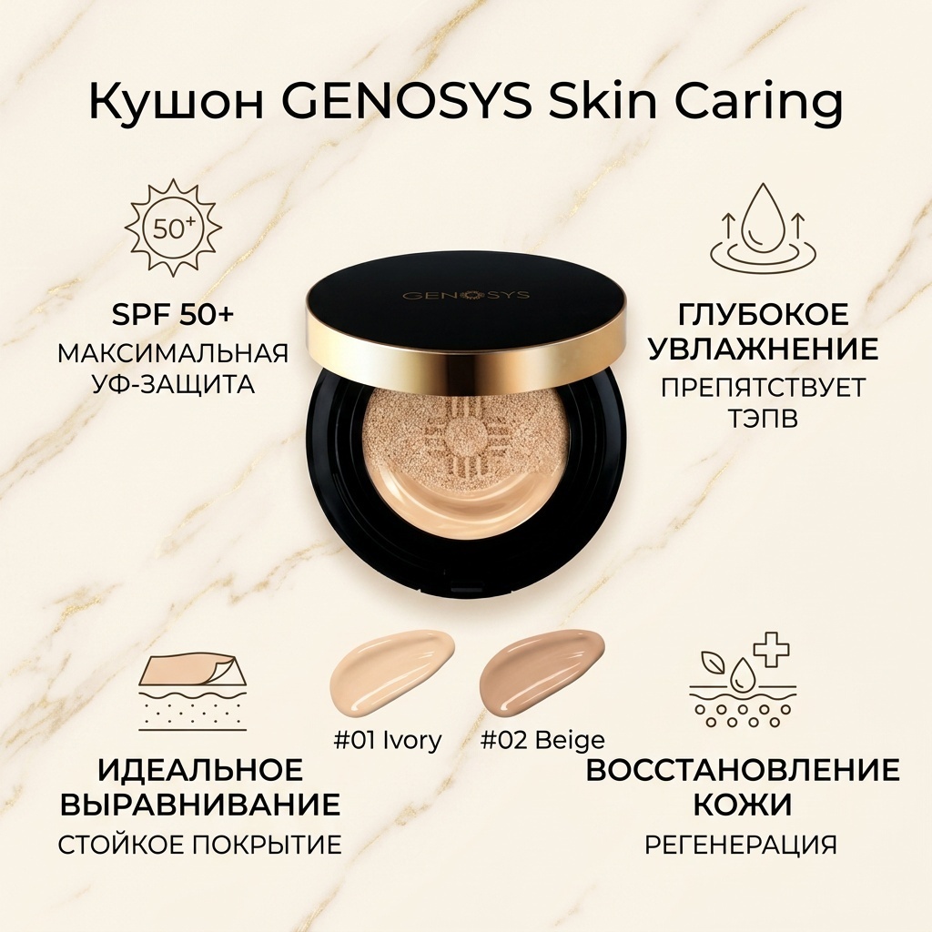 GENOSYS Skin Caring SPF50 кушон 01 Ivory 15 г