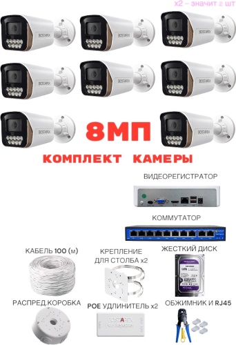 BOSTAPEX комплект видеонаблюдения DNR06, 8MP, расширение 3840x2160