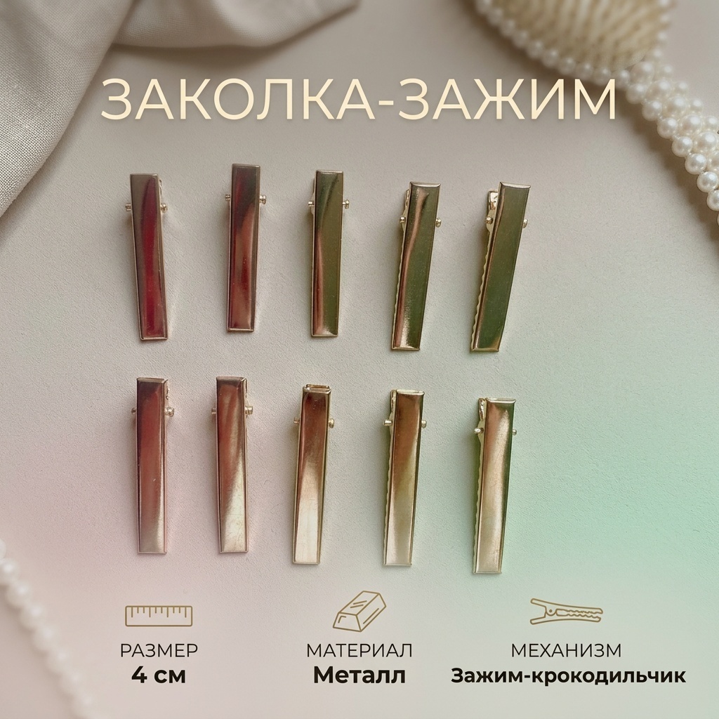Заколка зажим 10 шт, серебристый