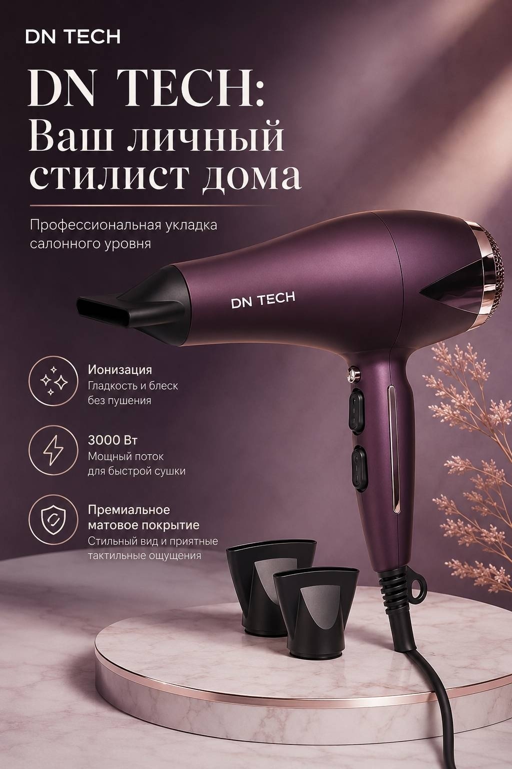 DN TECH DN-01 фен фиолетовый
