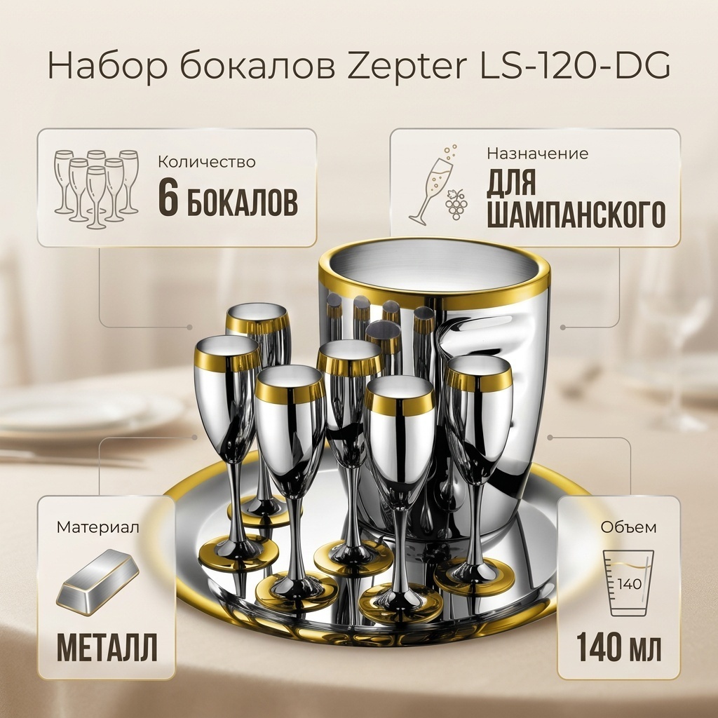Набор бокалов Zepter 140 мл, металл, 6 шт