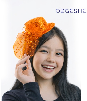 OZGESHE Вуалетка мини шляпка на праздник для девочек OZGESHE оранжевая заколка 1 шт