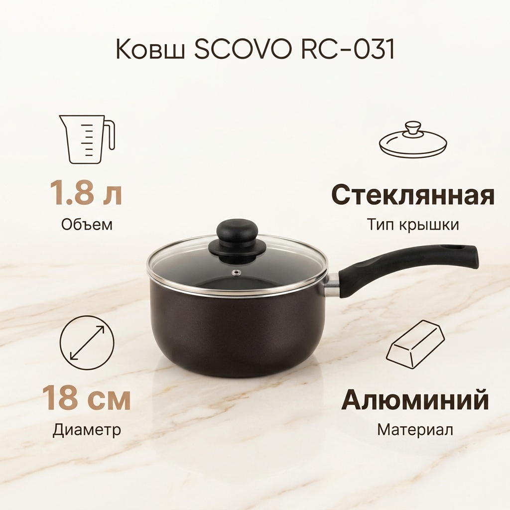 Ковш 1.8 л, SCOVO RC-031 алюминий