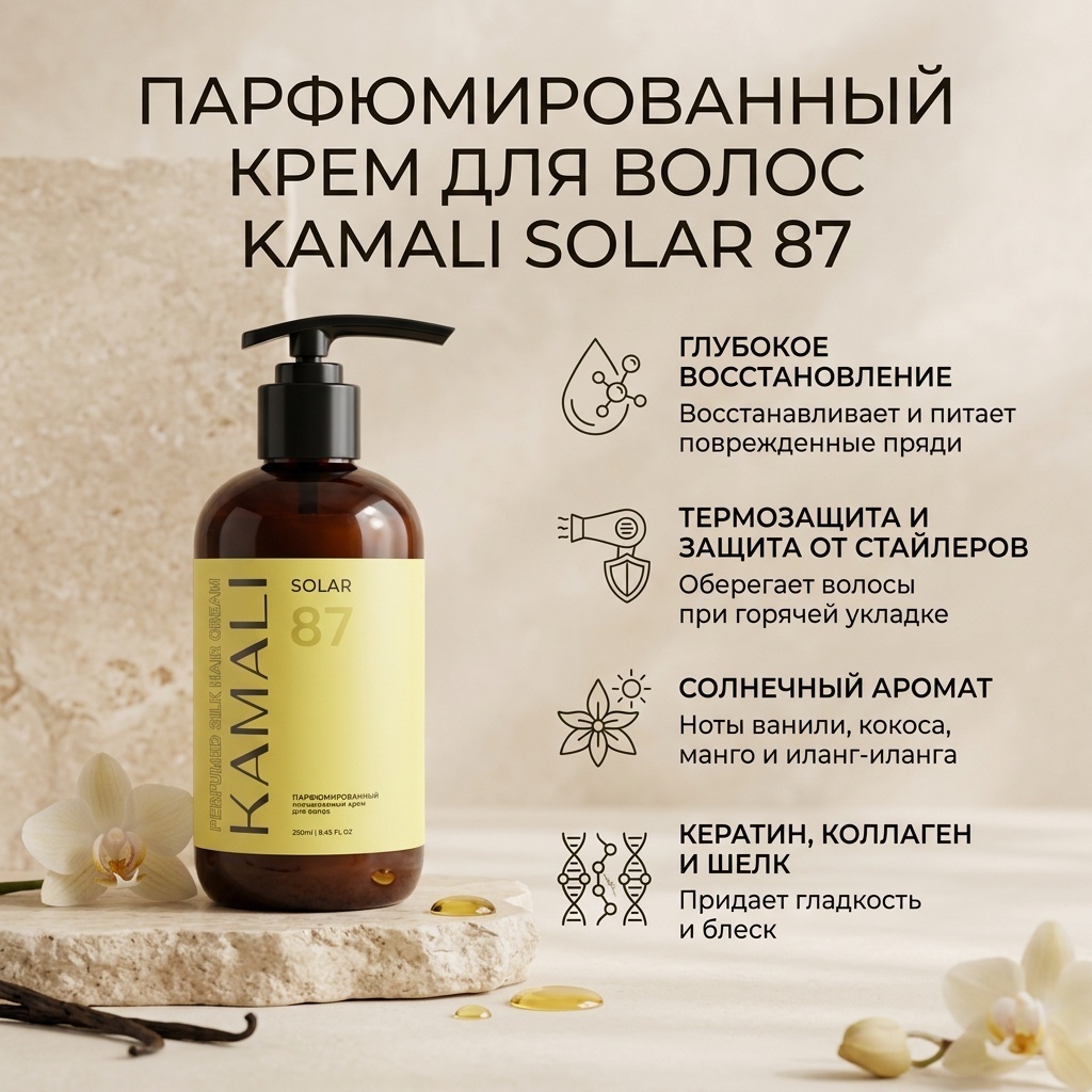 KAMALI SOLAR 87 парфюмированный несмываемый крем для волос крем 250 мл, фото 2